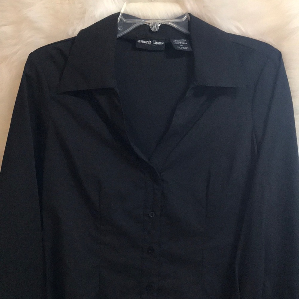 Jennifer Lauren - Black collard button up top M